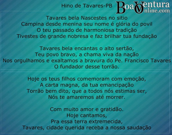 letra do hino, tavares-pb